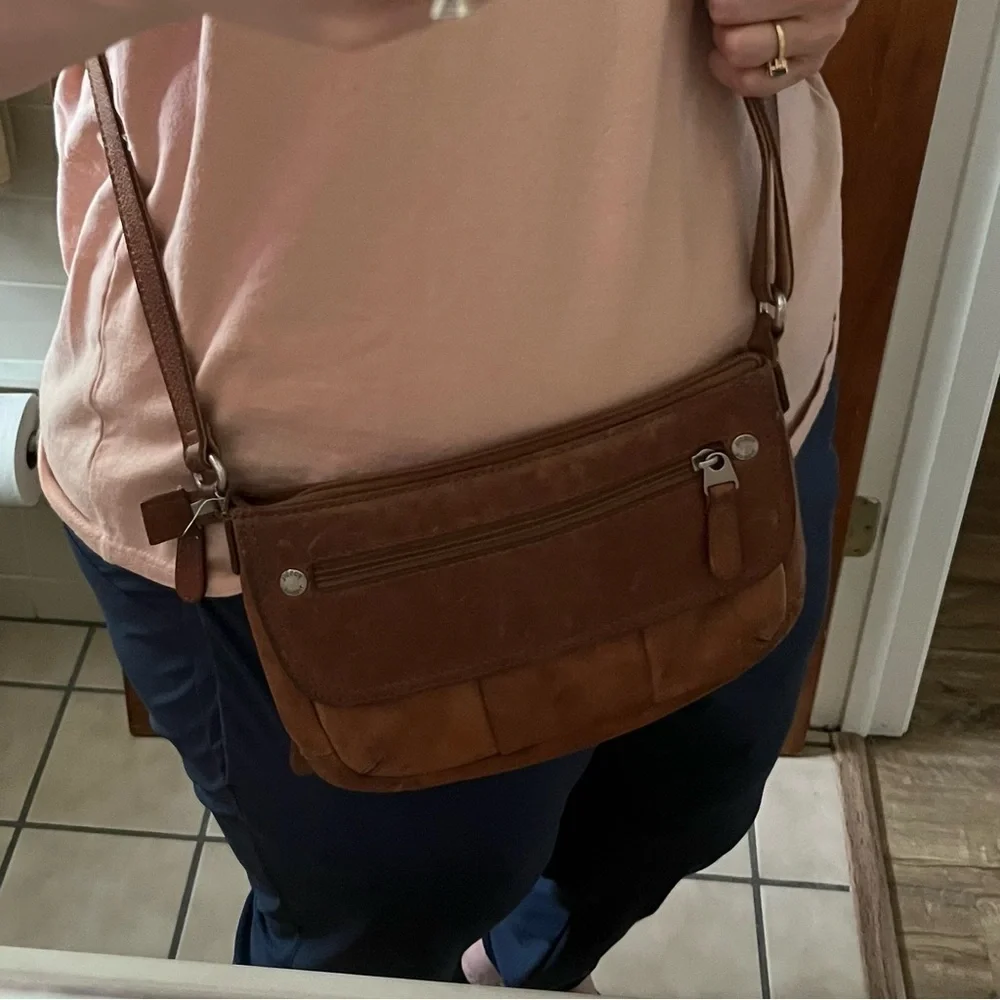 Vintage Fossil Crosstown Crossbody Bag Pebbled Leather Chestnut Brown